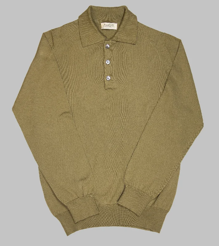 Bryceland's Cotton Long Sleeve Polo Army Green