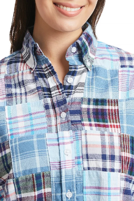 Ladies Button Down Long Sleeve Shirt Seapoint Patch Madras