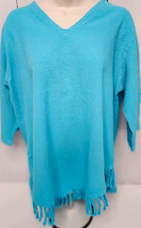 Shirt Aqua 1/2 Sleeve V Neck Fringe Womens 449