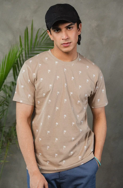 Khaki All Over Printed Tee Shirt