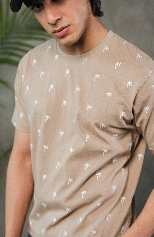 Khaki All Over Printed Tee Shirt