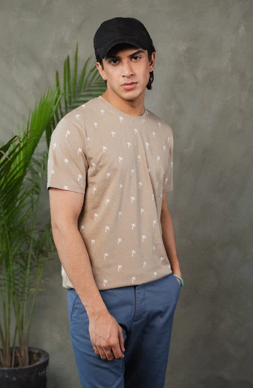 Khaki All Over Printed Tee Shirt