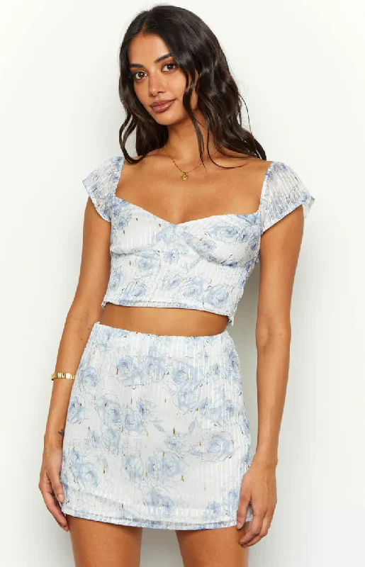 Mayia Blue Rose Print Top