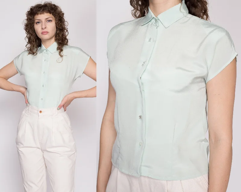 Small 80s Pastel Green Cap Sleeve Blouse