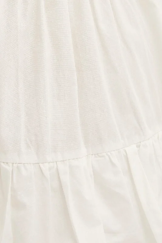 White Off Shoulder Dress Tiered Ruched Bodice