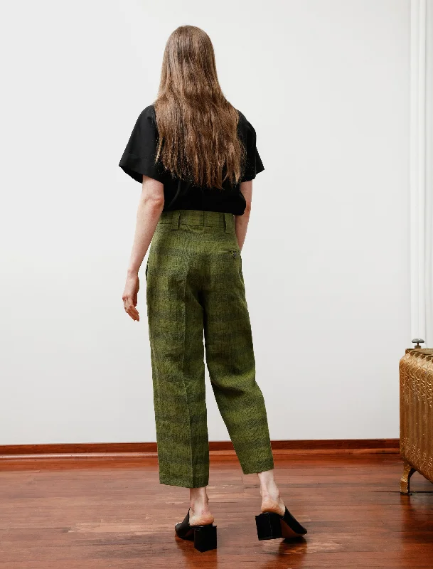 Linen/Cotton Check Trousers Green/Grey