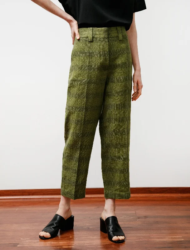 Linen/Cotton Check Trousers Green/Grey