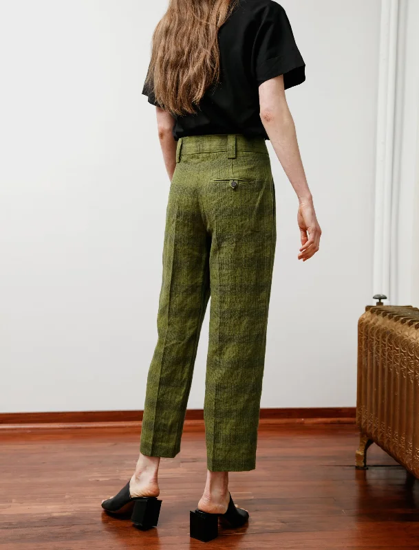 Linen/Cotton Check Trousers Green/Grey