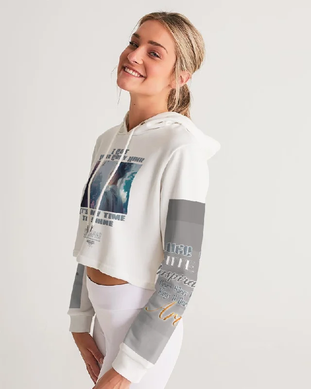 Asian sister with silver grey hair Women's All-Over Print Cropped Hoodie