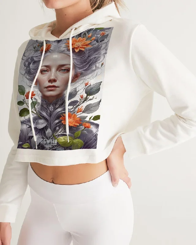 Beautiful white sister grey hair blossom Women's All-Over Print Cropped Hoodie