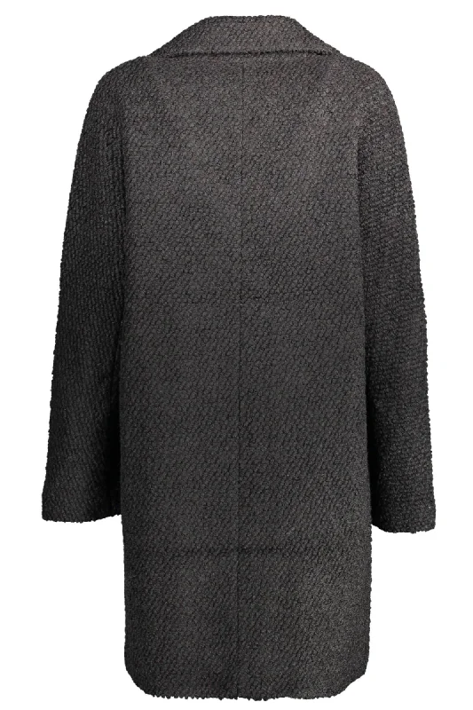 Chic Wool-Blend Black Coat with Signature Accents