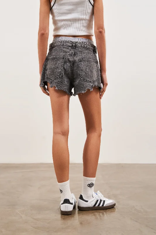 DOUBLE LAYER BOXER DENIM SHORTS - BLACK WASH