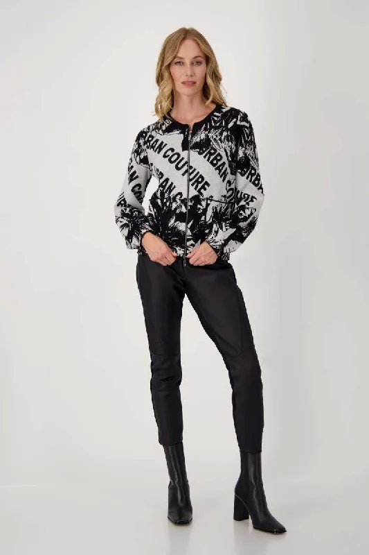 Jacket Knit Flowering + Lettering in Black Pattern 806668MNR by Monari - OUTLET SALE