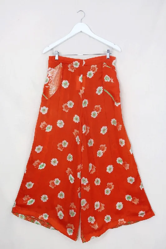 Joni High Waisted Flares - Vintage Sari - Sheer Orange Soda - Free Size L/XL