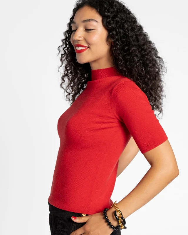 Marie Merino Mock Neck Red