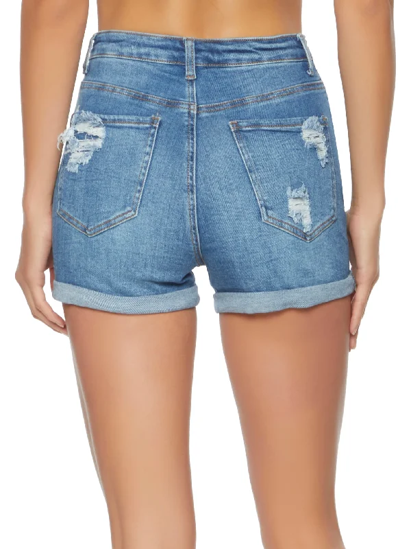 WAX High Waist Distressed Shorts