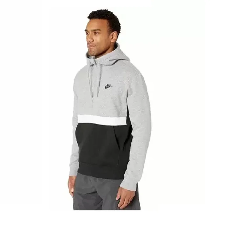 Men's Club Fleece Colorblocked Half-Zip Hoodie, Gray & Black, S, Defective