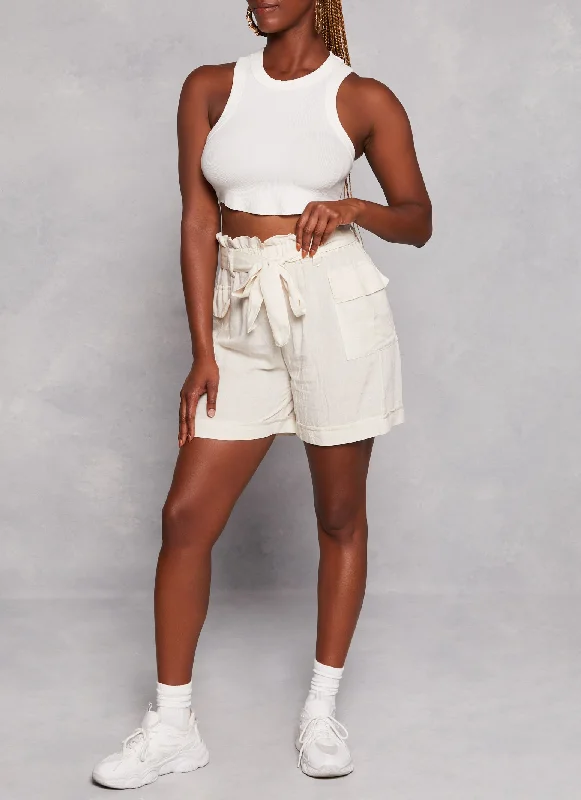 High Waist Paper Bag Shorts