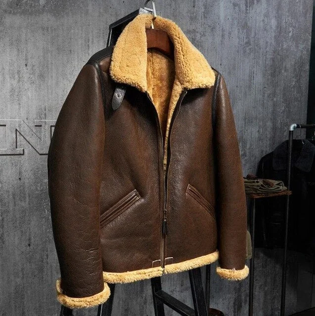 Original Flying Jacket  B3 Jacket Men's Shearling Leather Jacket Men's Fur Coat Aviation Leathercraft Pilots Coat WZS009