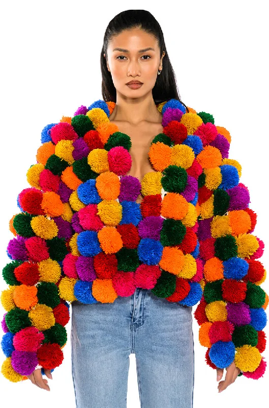 POM POM COLORFUL CARDIGAN