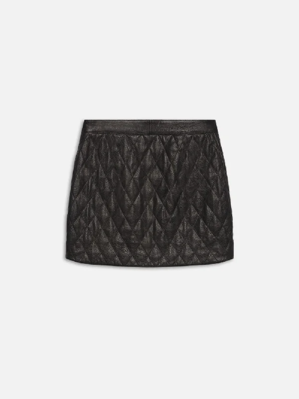 Quilted Leather Skirt -- Black