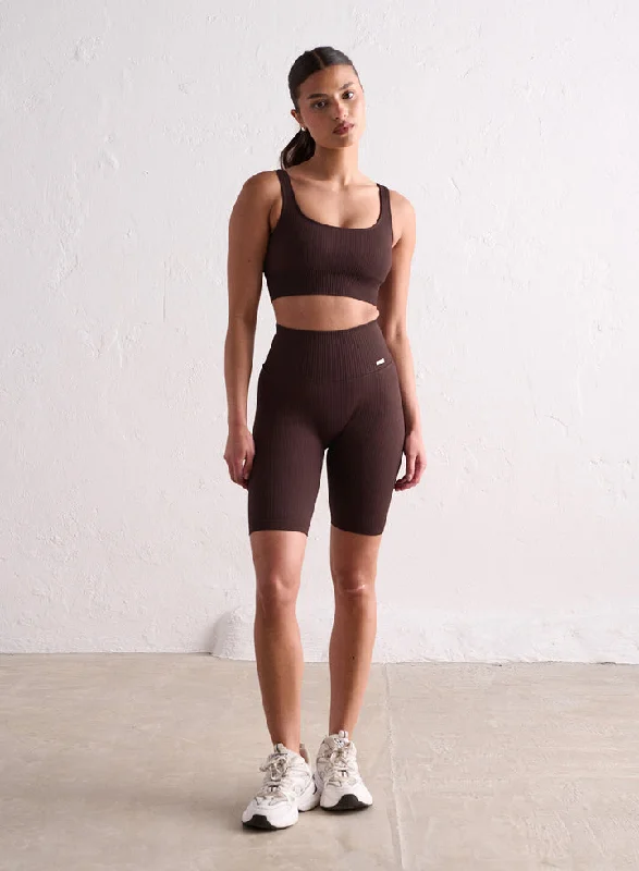 Ribbed Seamless Biker Shorts | Cacao