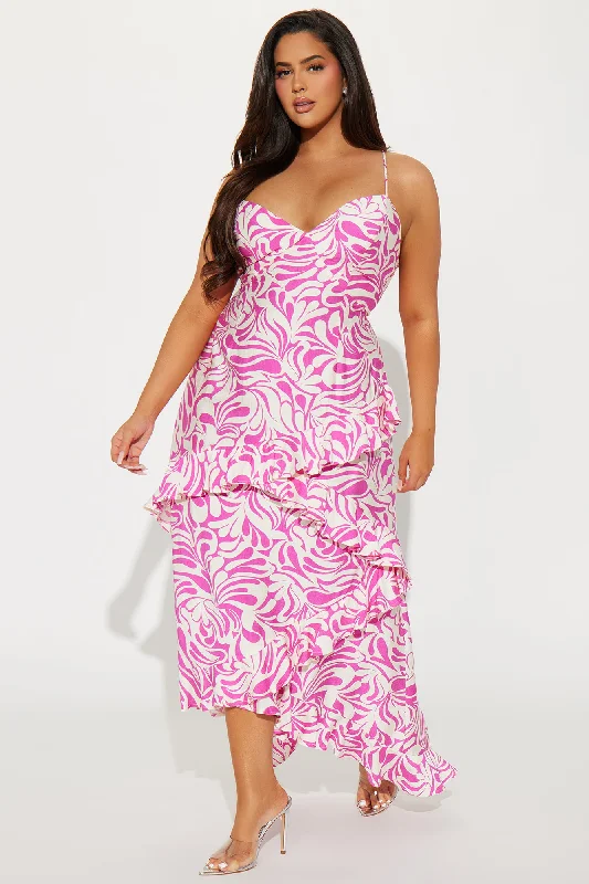 Samantha Linen Maxi Dress - White/Pink