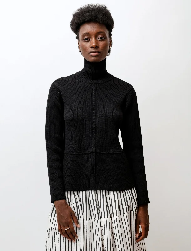 Turtleneck Sweater with Flounce Black