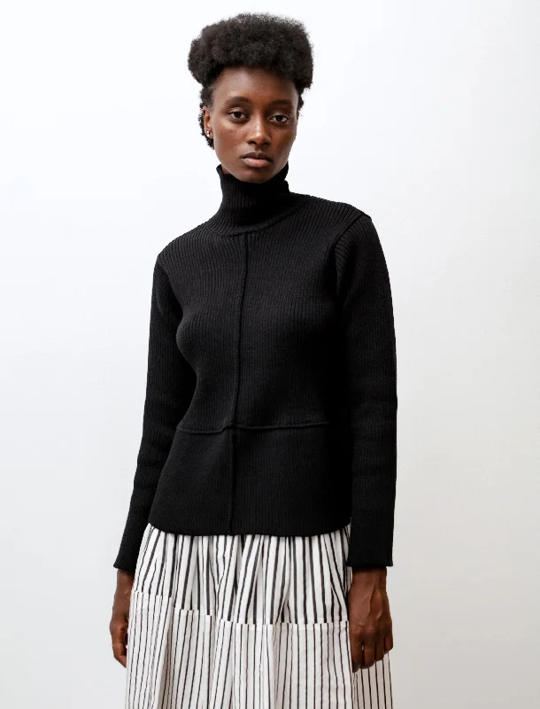 Turtleneck Sweater with Flounce Black