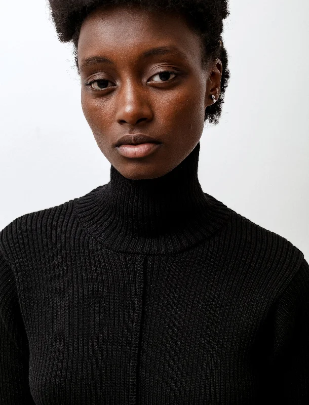 Turtleneck Sweater with Flounce Black