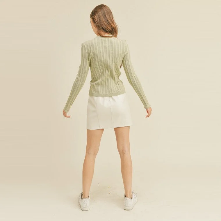 Scallop Trim Button Front Cardigan (Pistachio)