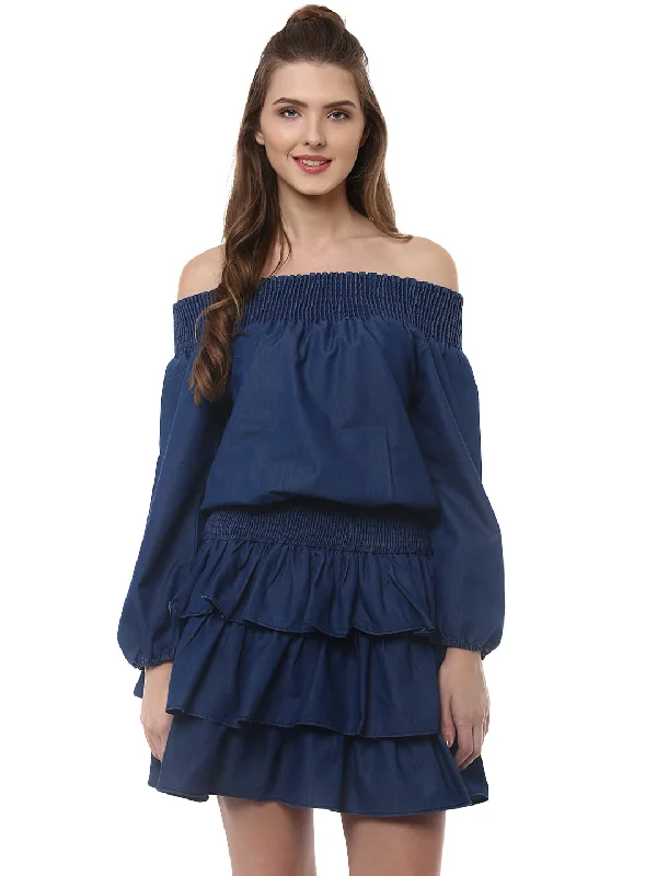 Women's Denim Dress with Multiple Tiers - StyleStone