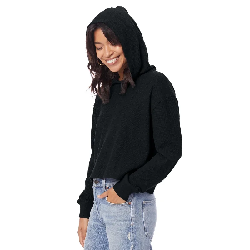 Thermal Relaxed Cropped Hooded Shirt (Black)