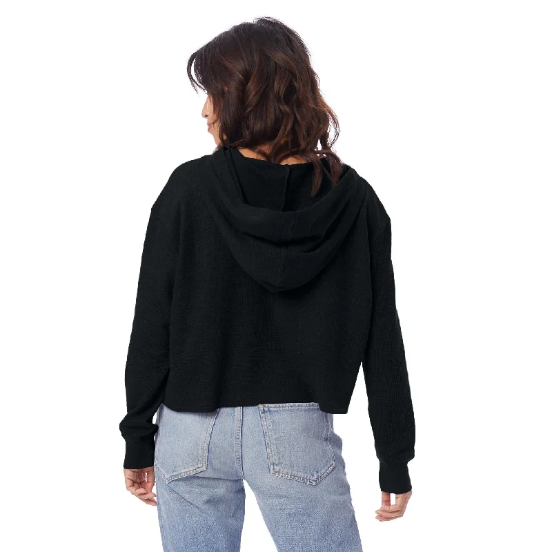 Thermal Relaxed Cropped Hooded Shirt (Black)