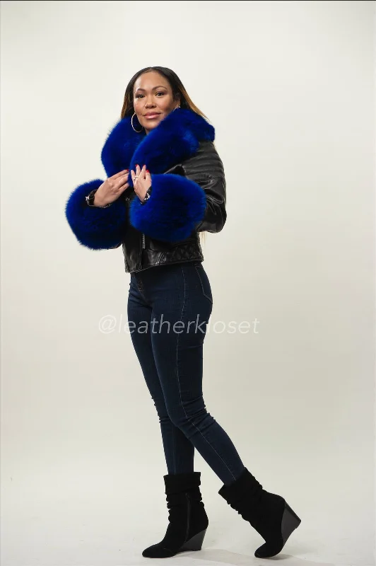 Women's Jay Biker Full Fox Fur [Royal Blue Fox]