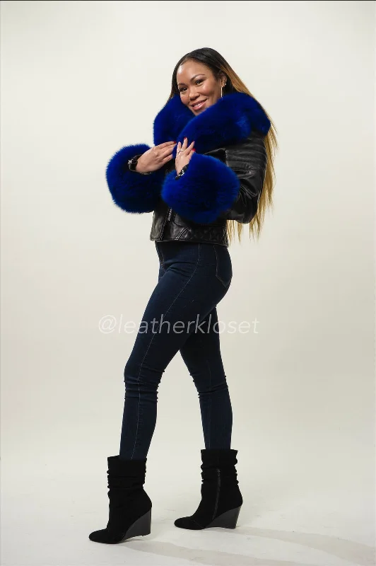 Women's Jay Biker Full Fox Fur [Royal Blue Fox]