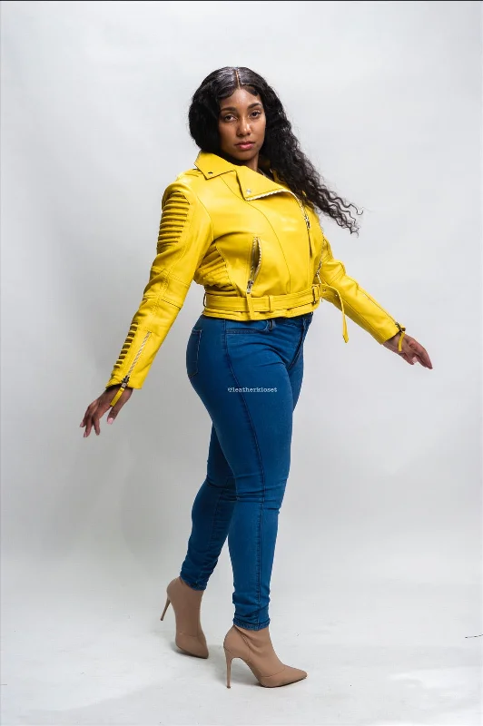 Women's Trey Leather Biker [Yellow]