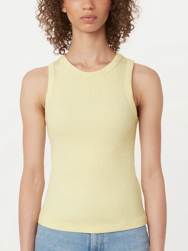 The Ribbed Racer Tank Top in Pastel Yellow