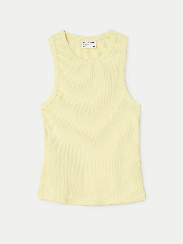 The Ribbed Racer Tank Top in Pastel Yellow