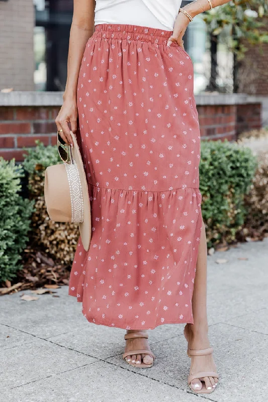 A Beautiful Day Rust Printed Maxi Skirt