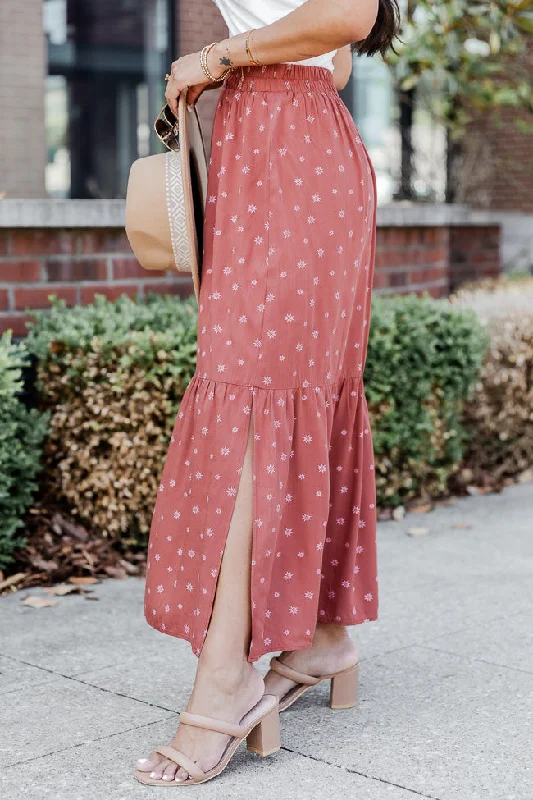 A Beautiful Day Rust Printed Maxi Skirt