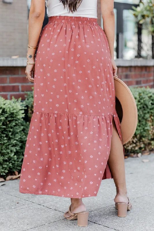 A Beautiful Day Rust Printed Maxi Skirt