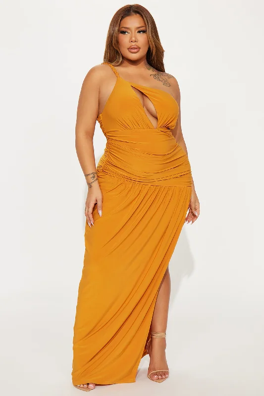 Alessia Ruched Maxi Dress - Cognac