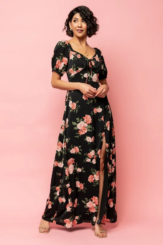 Angela Maxi Dress | Black Rose Floral