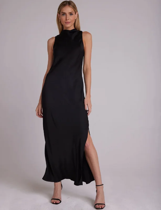 Mock Neck Halter Dress, Black