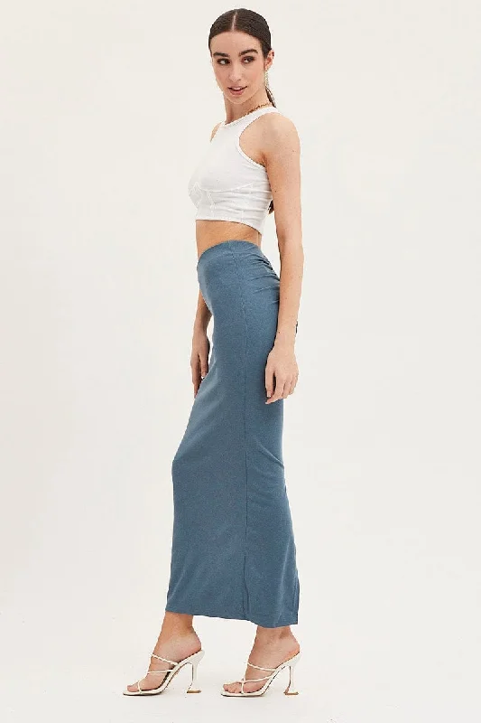 Blue Maxi Skirt High Rise Pencil