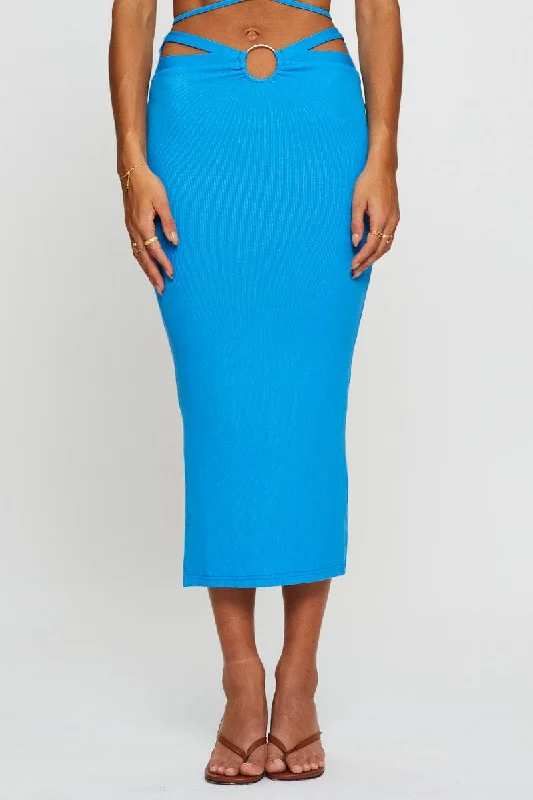 Blue Maxi Skirt Side Split