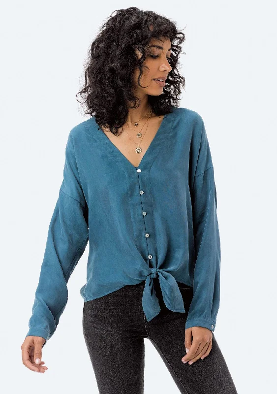 Cupro Tie Front Top (Teal)