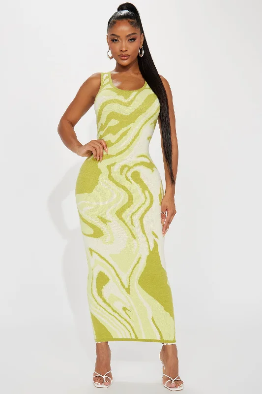 Cut Off Sweater Maxi Dress - Green