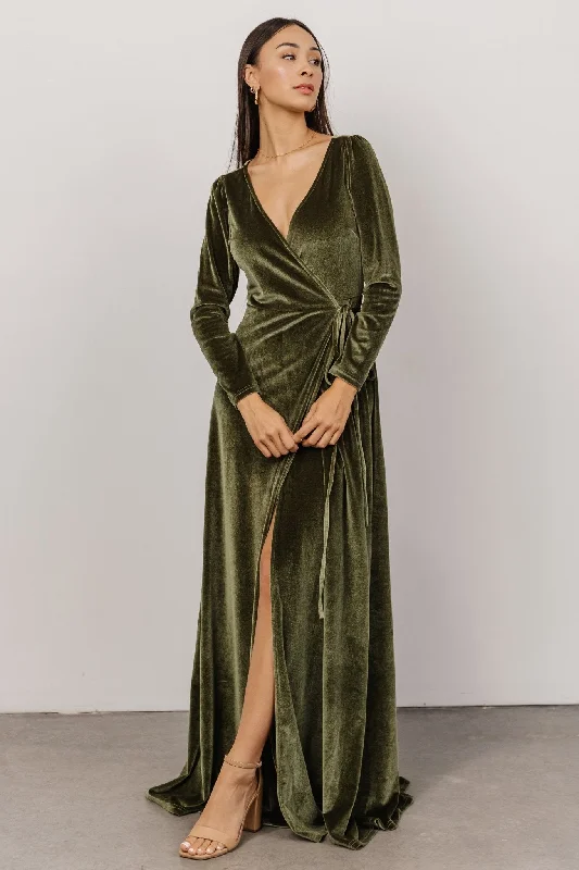 Esmerelda Velvet Wrap Maxi Dress | Olive